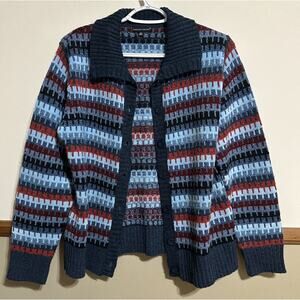 Carolyn Taylor Knit Multicolor Cardigan Sweater Women Size Medium Blue